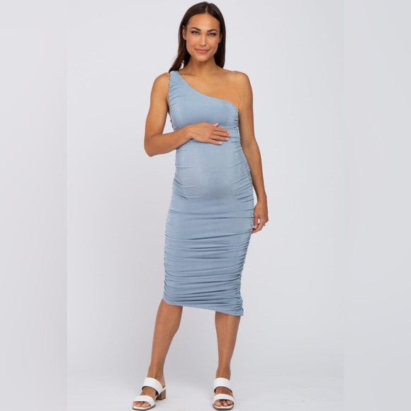 Pinkblush Dresses & Skirts - Pinkblush ruched bodycon one shoulder asymmetrical midi dress nwot